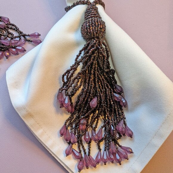 Set of 6 purple lushly beaded VTG napkin rings, Hand Made in India, 8" length - Picture 14 of 15